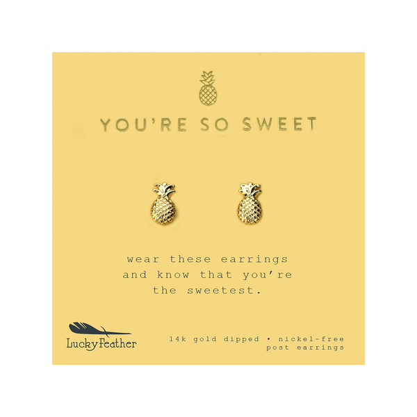 Gold Pineapple Earrings - You're So Sweet Lucky Feather Jewelry - Earrings