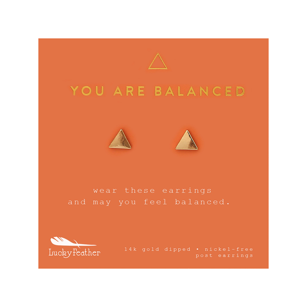 Gold Triangle Earrings - You Are Balanced Lucky Feather Jewelry - Earrings