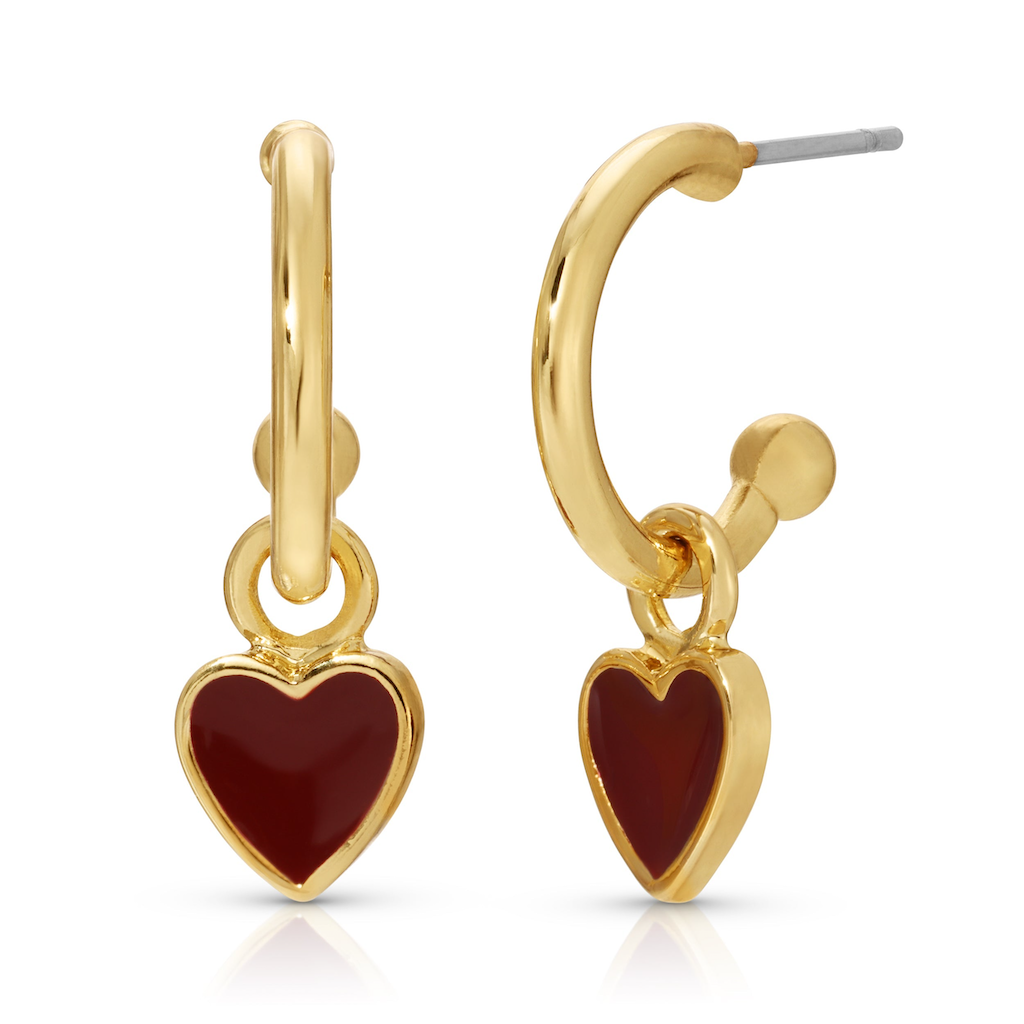 LOVE AND HUGS - HEART HOOPS - GOLD Splendid Drop Hoop Earrings - Single Set Lucky Feather Jewelry - Earrings