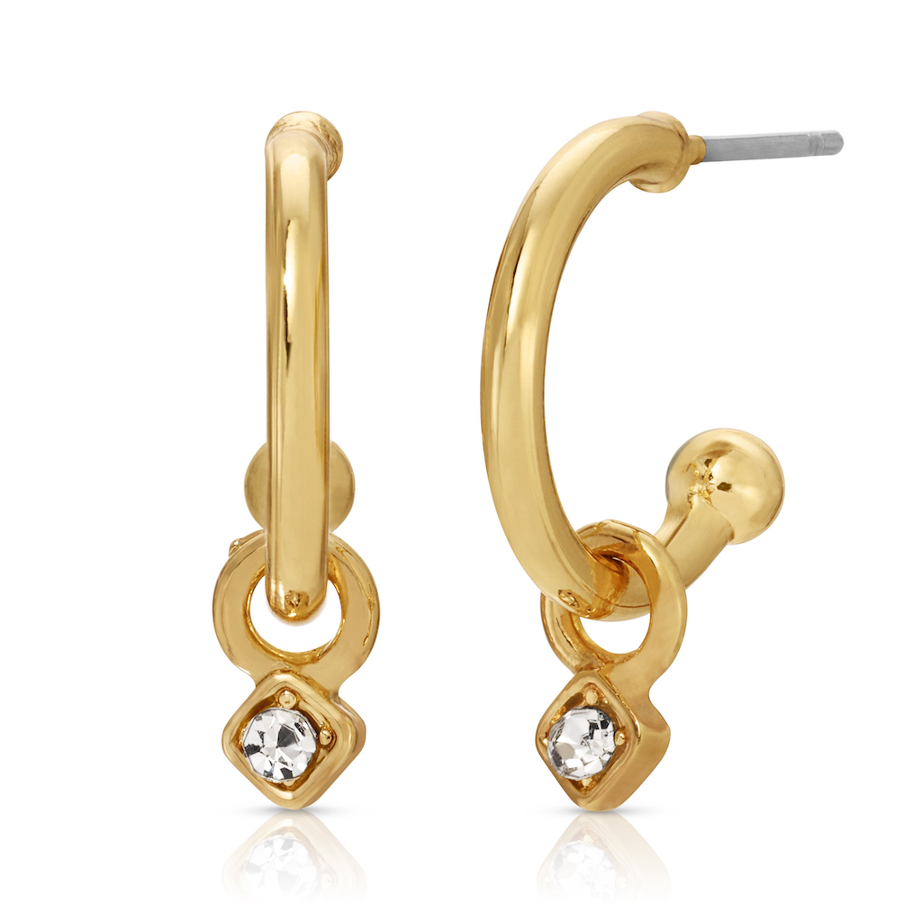 TINY SPARKLES - CRYSTAL HOOPS - GOLD Splendid Drop Hoop Earrings - Single Set Lucky Feather Jewelry - Earrings