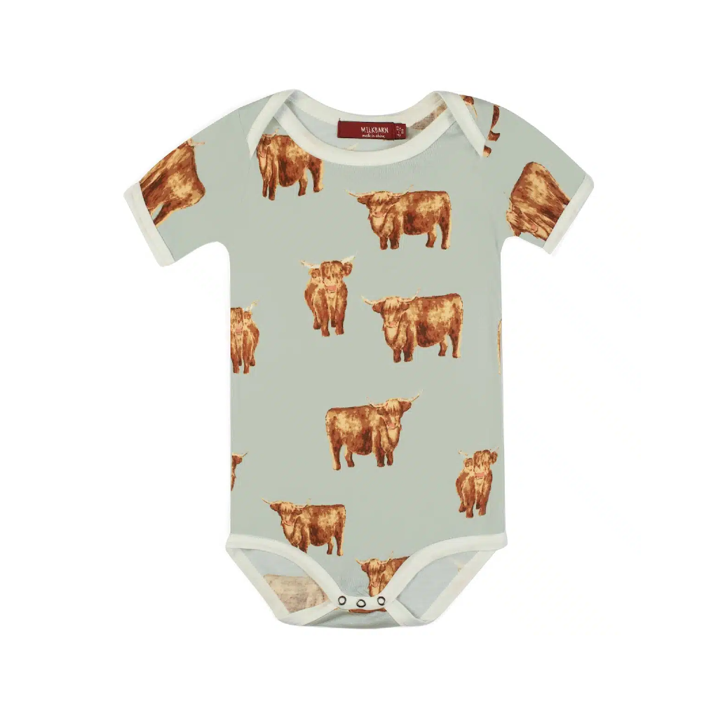 3-6M Short Sleeve One Piece - Bamboo - Highland Cow Milkbarn Kids Apparel & Accessories - Clothing - Baby & Toddler - One-Pieces & Onesies