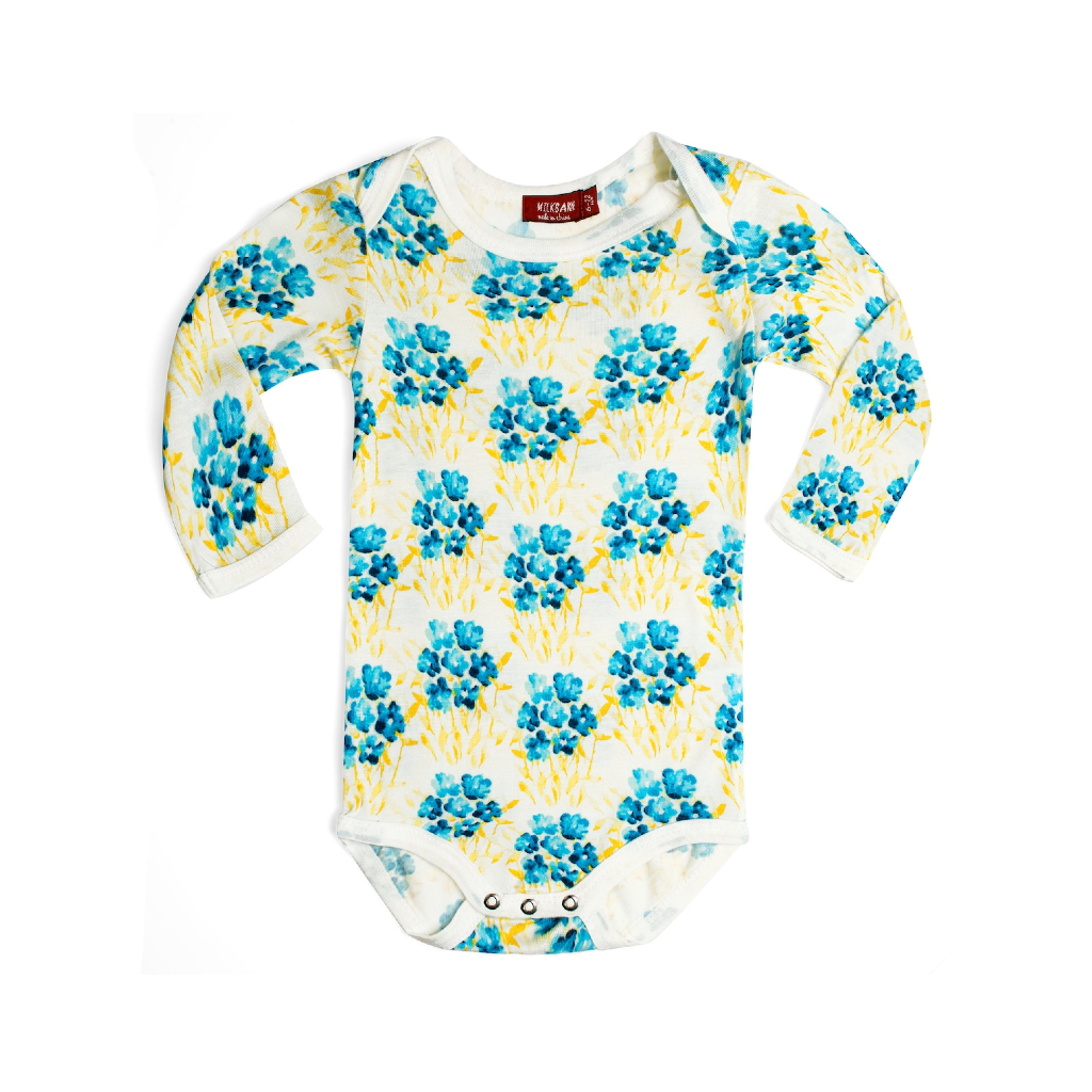 Bamboo Long Sleeve One Piece - Sky Floral Milkbarn Kids Apparel & Accessories - Clothing - Baby & Toddler - One-Pieces & Onesies