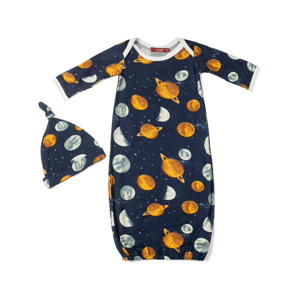 Gown And Hat Set - Bamboo - Planets Milkbarn Kids Apparel & Accessories - Clothing - Baby & Toddler - One-Pieces & Onesies