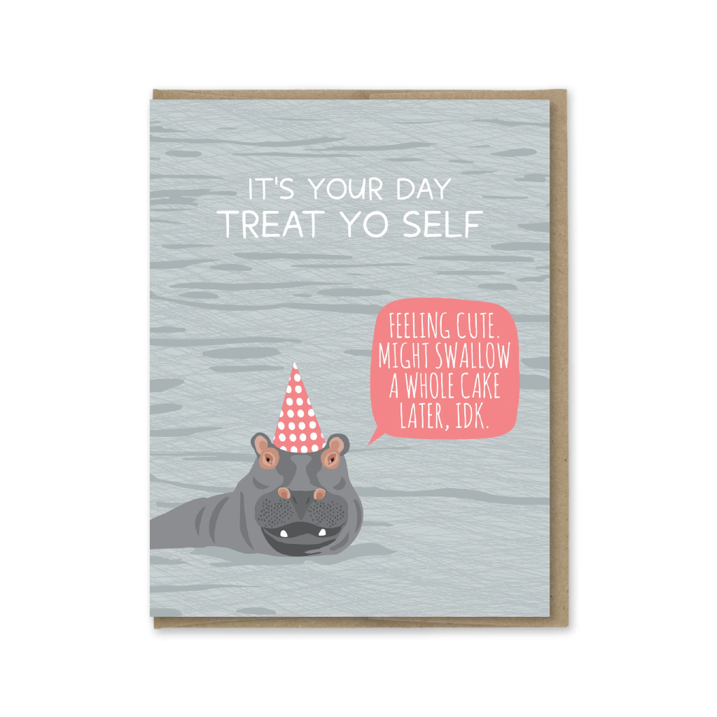 Hippo Swallow Cake Birthday Card Modern Printed Matter Cards - Birthday