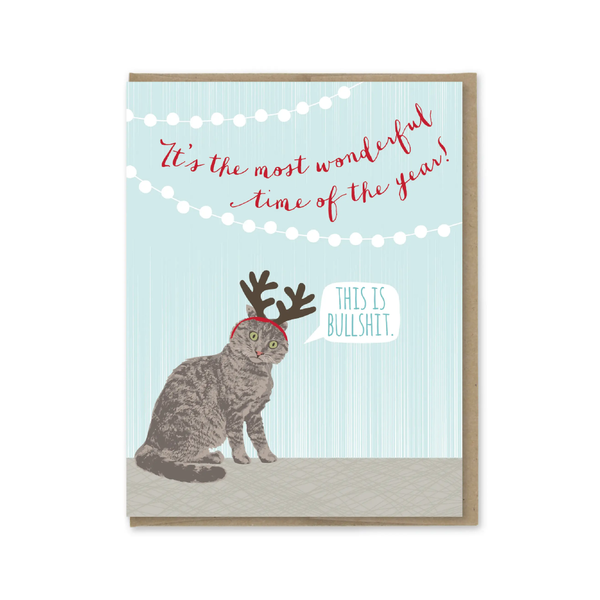 Cat Antlers And Wonderful Time Holiday Card Modern Printed Matter Cards - Holiday