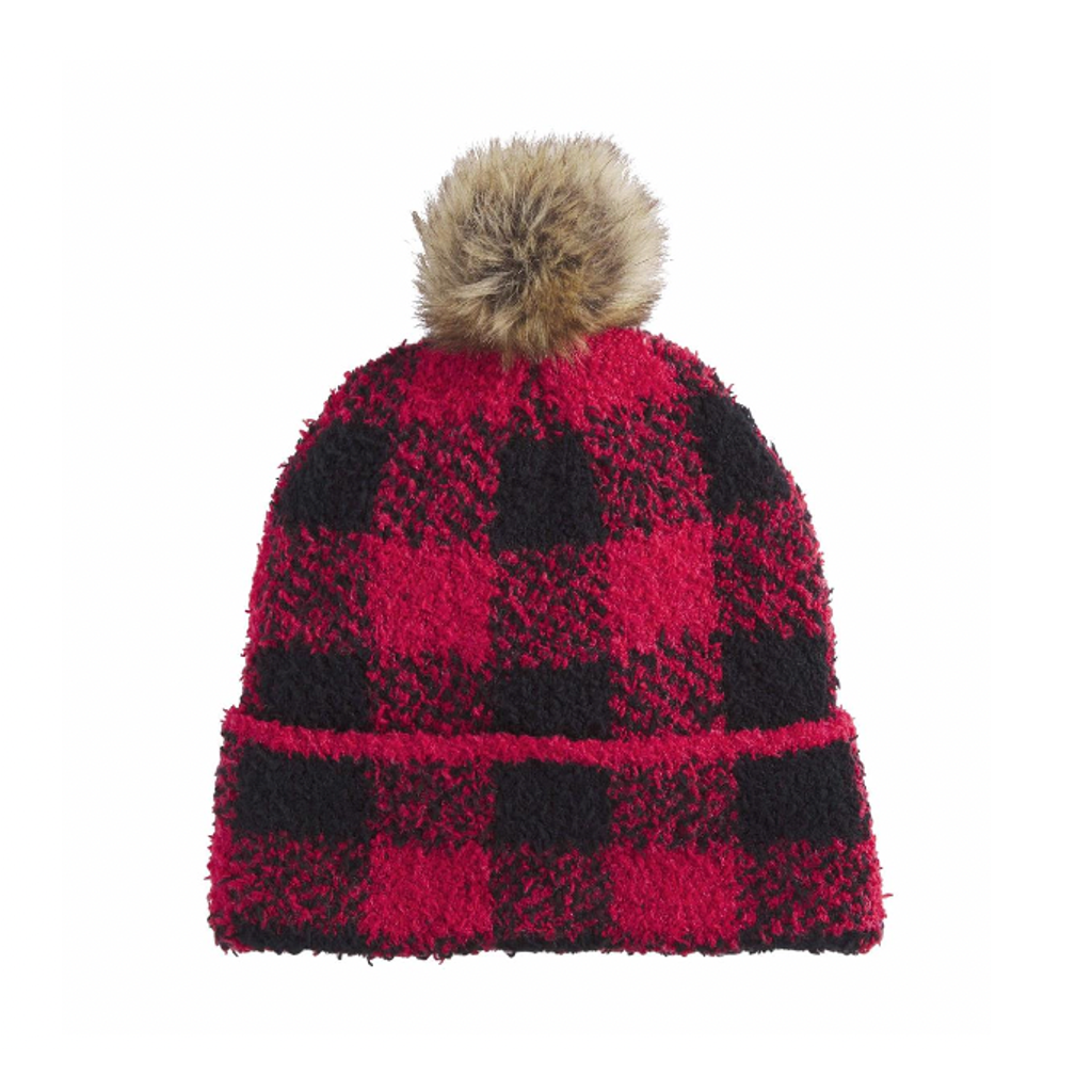 RED/BLACK Check Chenille Beanie Mud Pie Apparel & Accessories - Winter - Adult - Hats