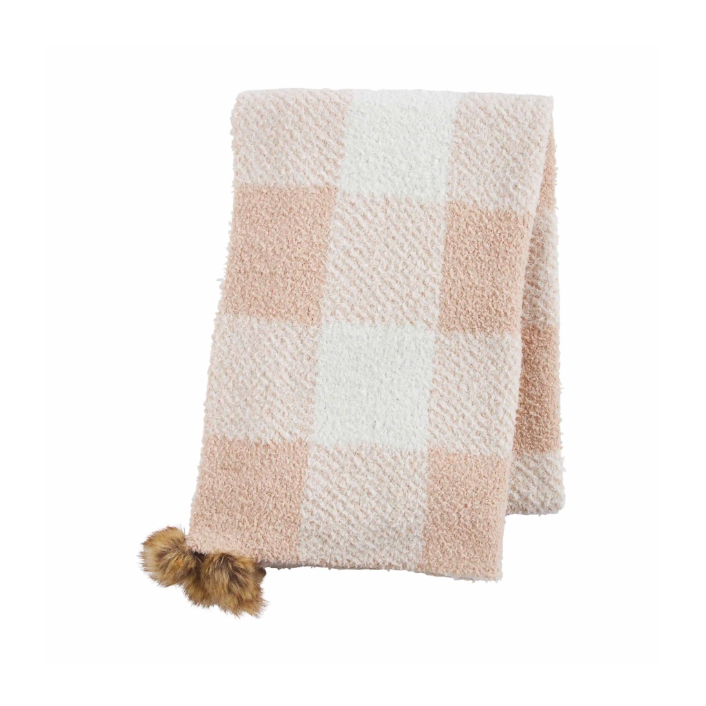 TAN/WHITE Check Chenille Scarf Mud Pie Apparel & Accessories - Winter - Adult - Scarves & Wraps