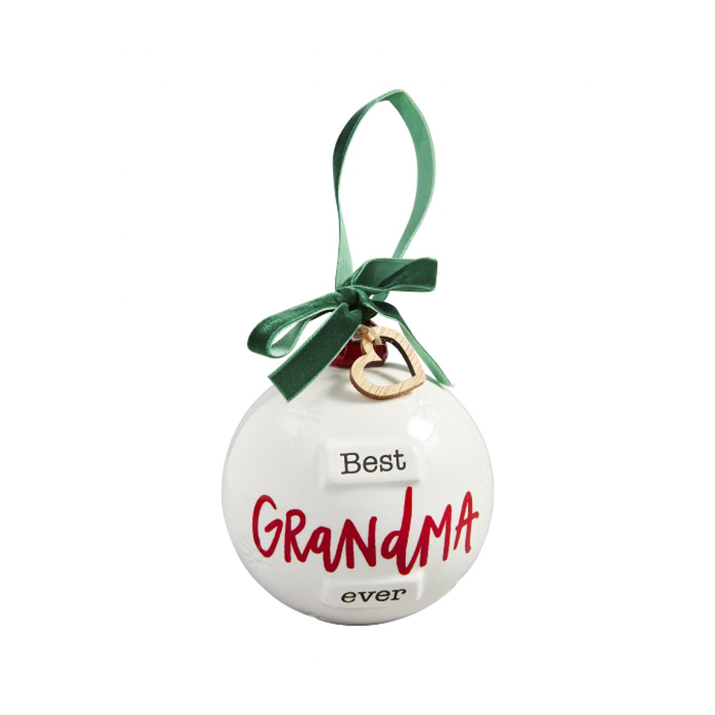 BEST GRANDMA Sentiment Ball Ornament Mud Pie Holiday - Ornaments
