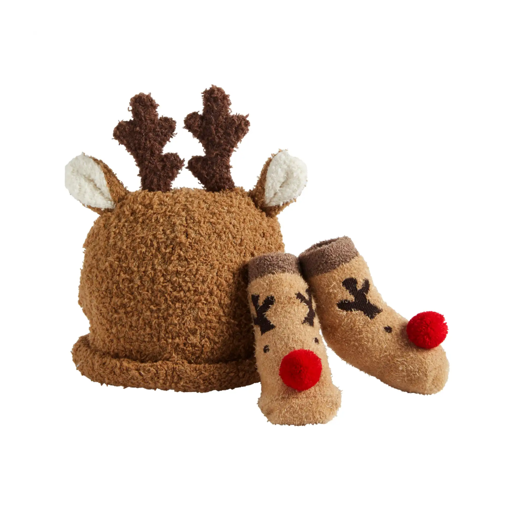 REINDEER Christmas Hat &amp; Sock Set Mud Pie Holiday