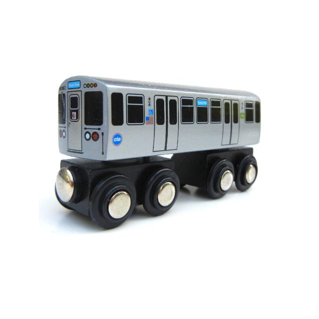 CTA Chicago 'L' Blue Line Wooden Train Toy Munipals Toys & Games > Toys > Play Vehicles > Toy Trains & Train Sets