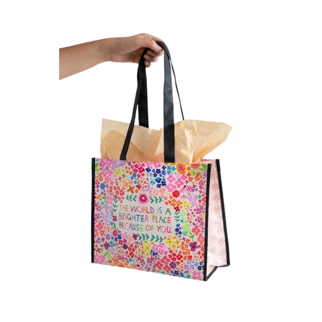World Brighter Happy Bag - Large Natural Life Apparel & Accessories - Bags - Reusable Shoppers & Tote Bags