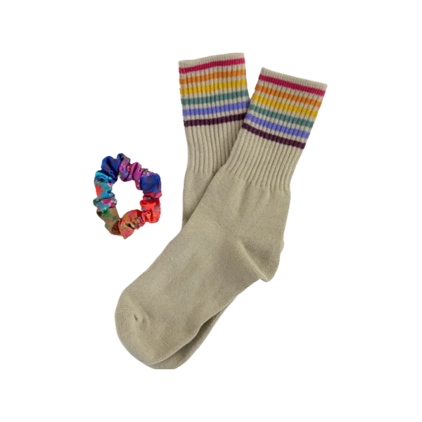 Striped Retro Crew Socks With Scrunchie Natural Life Apparel & Accessories - Socks - Adult - Unisex