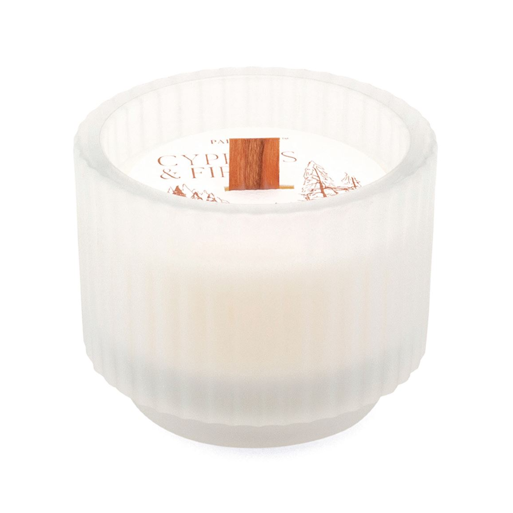 Frosted White Footed Ribbed Glass Candle - Cypress And Fir Paddywax Home - Candles - Specialty