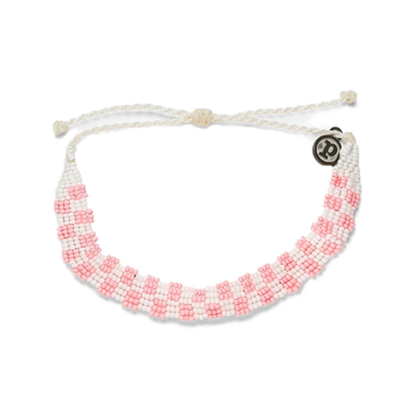 Woven Seed Bead Checkered Bracelet - Pink White Pura Vida Bracelets Jewelry - Bracelet