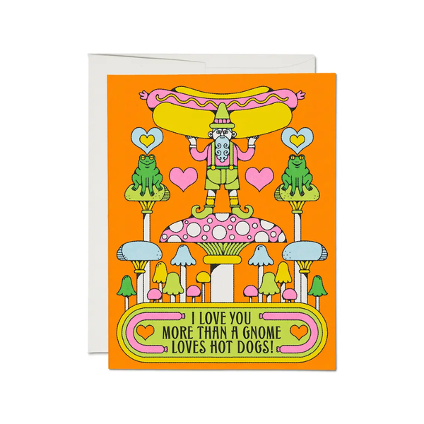 Gnomes Love Hot Dogs Love Card Red Cap Cards Cards - Love
