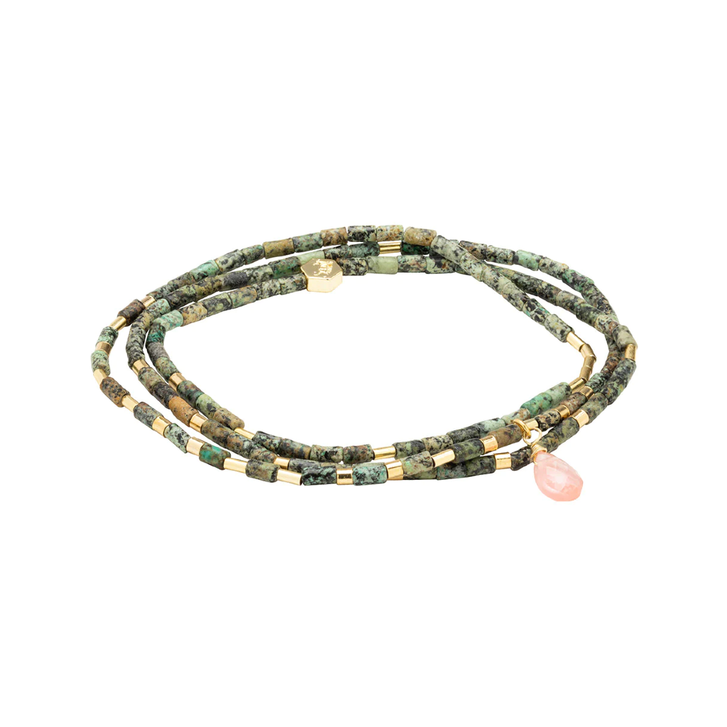 Transformation (African Turquoise/Gold Watermelon) Stone Wrap Teardrop Bracelet Scout Curated Wears Jewelry - Bracelet