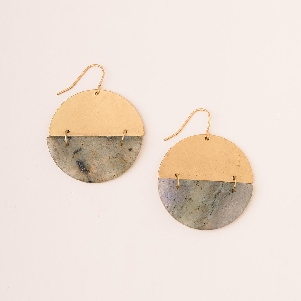 LABRADORITE-GOLD Stone Full Moon Earrings Scout Curated Wears Jewelry - Earrings