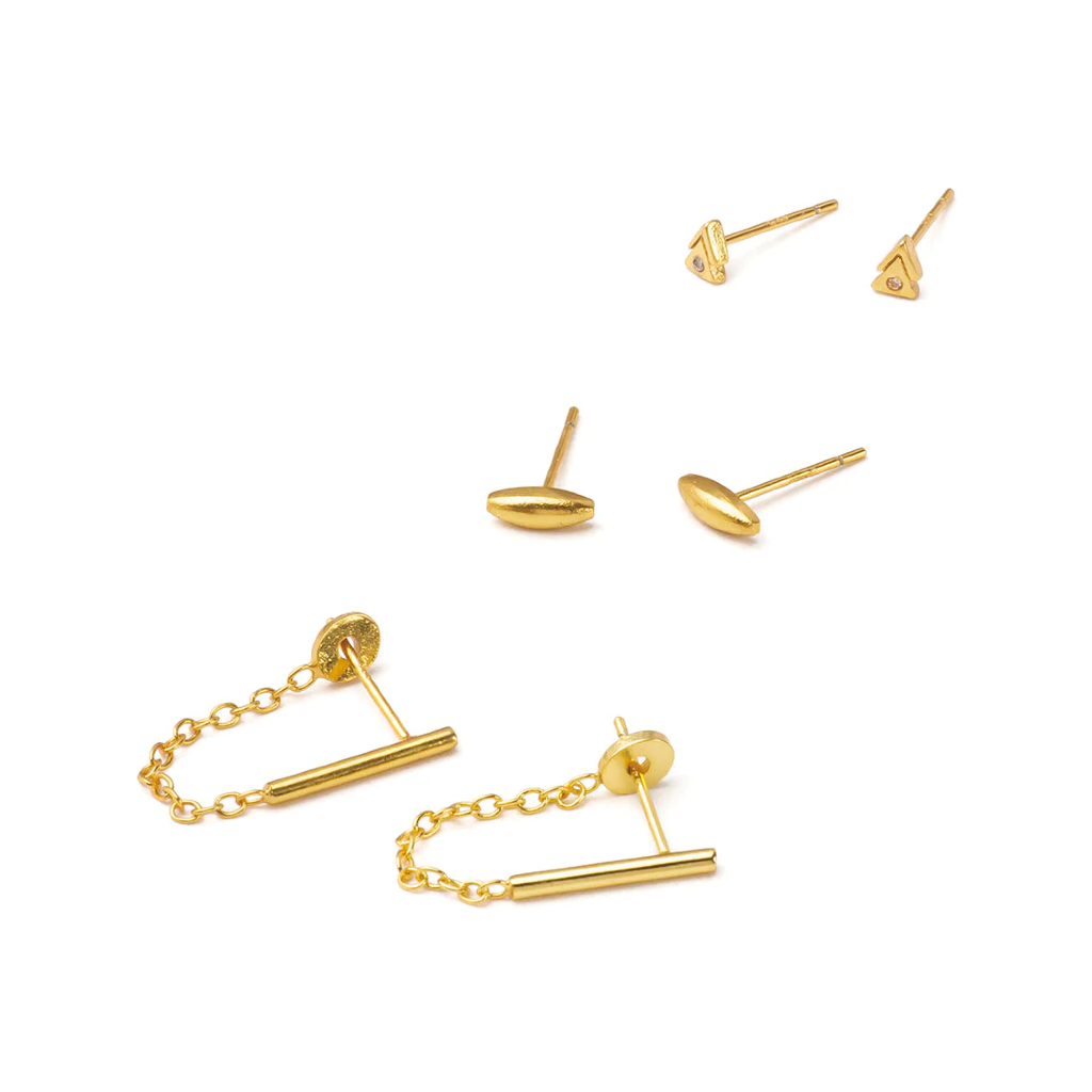 Mars/Gold Refined Stud Earring Trio Scout Curated Wears Jewelry - Earrings