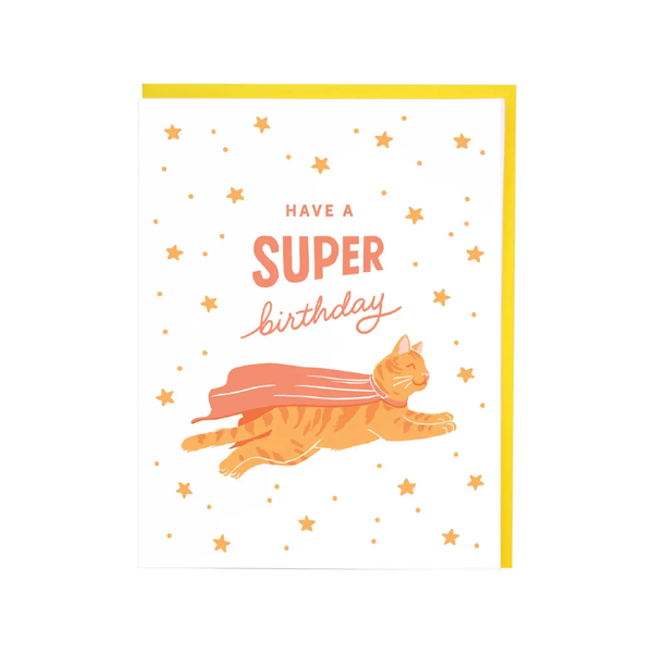 Super Cat Birthday Card Smudge Ink Cards - Birthday