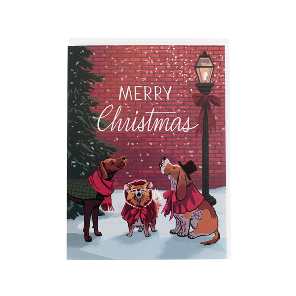 SINGLE CARD Caroling Dogs Christmas Card Smudge Ink Cards - Boxed Cards - Holiday