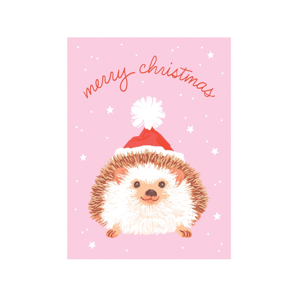 Hedgehod In Santa Hat Christmas Card Smudge Ink Cards - Holiday - Christmas