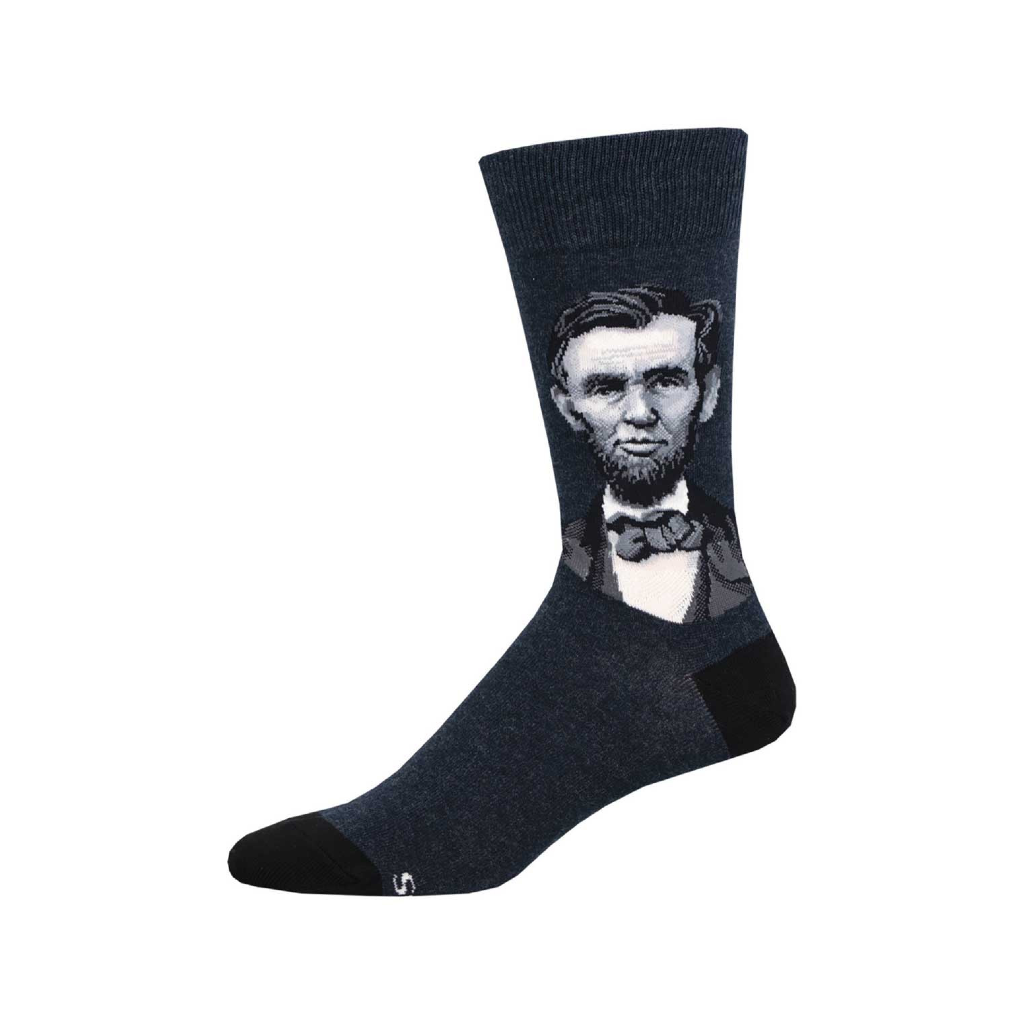 Abraham Lincoln Portrait- Navy Heather - Crew Socks - Mens Socksmith Apparel & Accessories - Socks - Adult - Mens