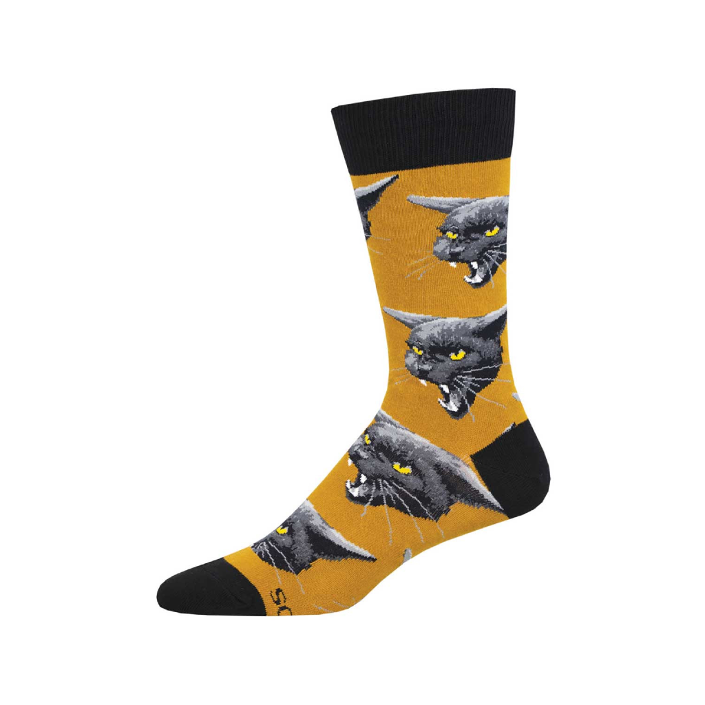Black Cat Malice Crew Socks - Mens - Gold Socksmith Apparel & Accessories - Socks - Adult - Mens