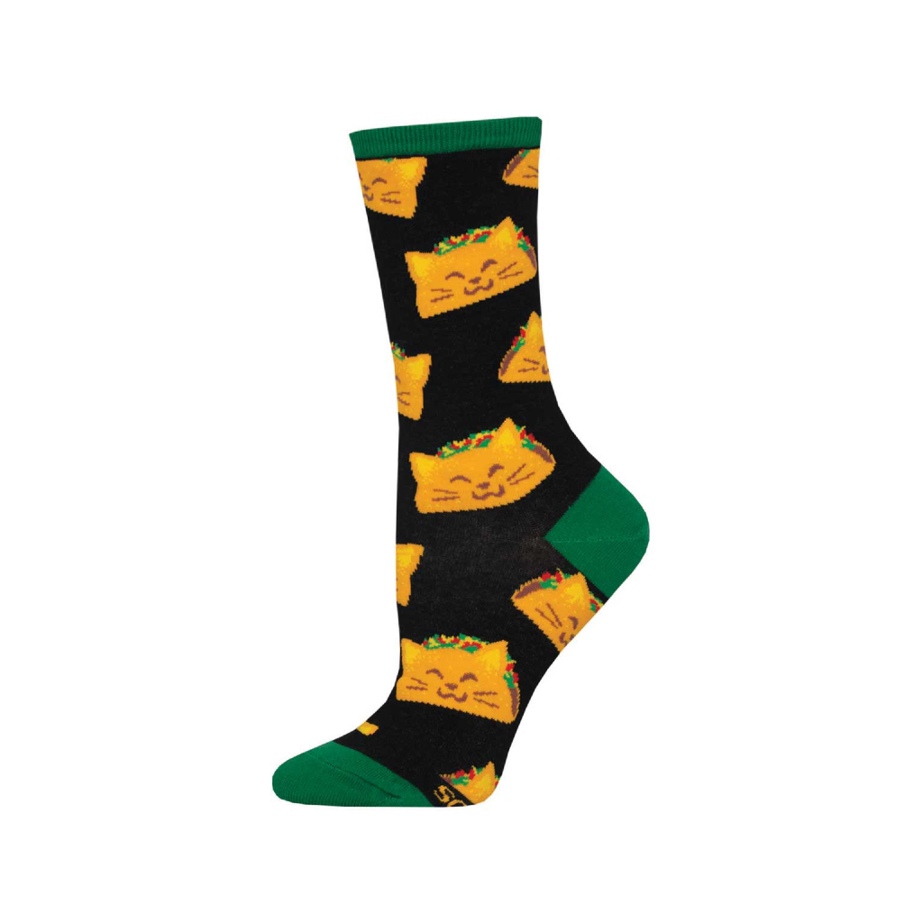 Cat Taco Crew Socks - Womens - Black Socksmith Apparel & Accessories - Socks - Adult - Womens