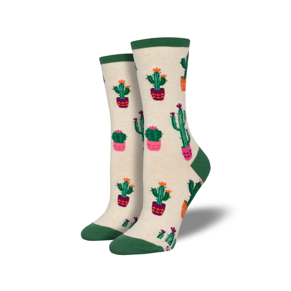 Court Of Cactus Crew Socks - Womens - Ivory Heather Socksmith Apparel & Accessories - Socks - Adult - Womens