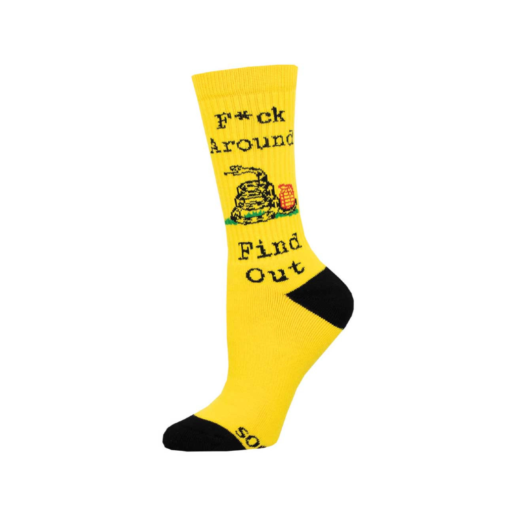Fuck Around And Find Out Athletic Crew Socks - Womens - Yellow Socksmith Apparel & Accessories - Socks - Adult - Womens