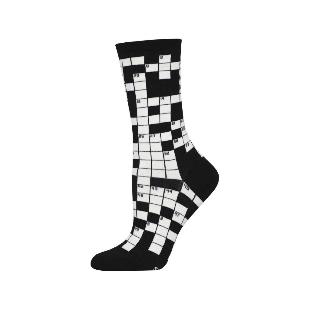 Sunday Crossword Crew Socks - Womens - Black Socksmith Apparel & Accessories - Socks - Adult - Womens