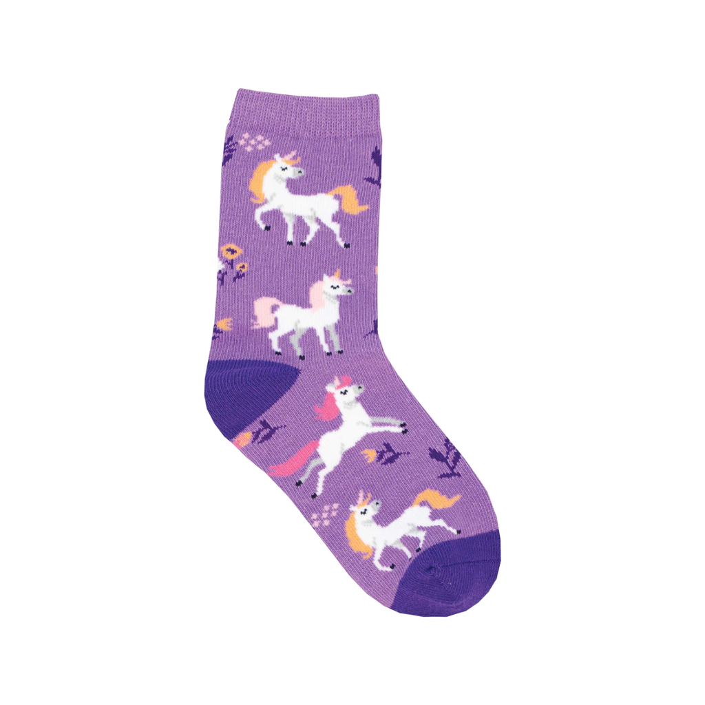 2-4 YRS Unicorn Flowers Crew Socks - Kids - Purple Socksmith Apparel & Accessories - Socks - Baby & Kids - Kids