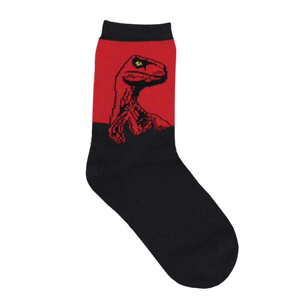 4-7 Years / RED Raptor Velociraptor Dinosaur Crew Socks - Kids Socksmith Apparel & Accessories - Socks - Kids