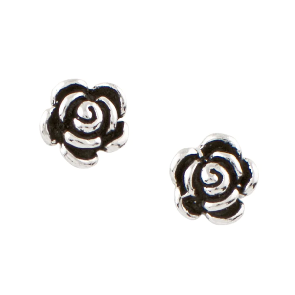 Rose Oxidized Stud Earrings - Silver Tomas Jewelry - Earrings