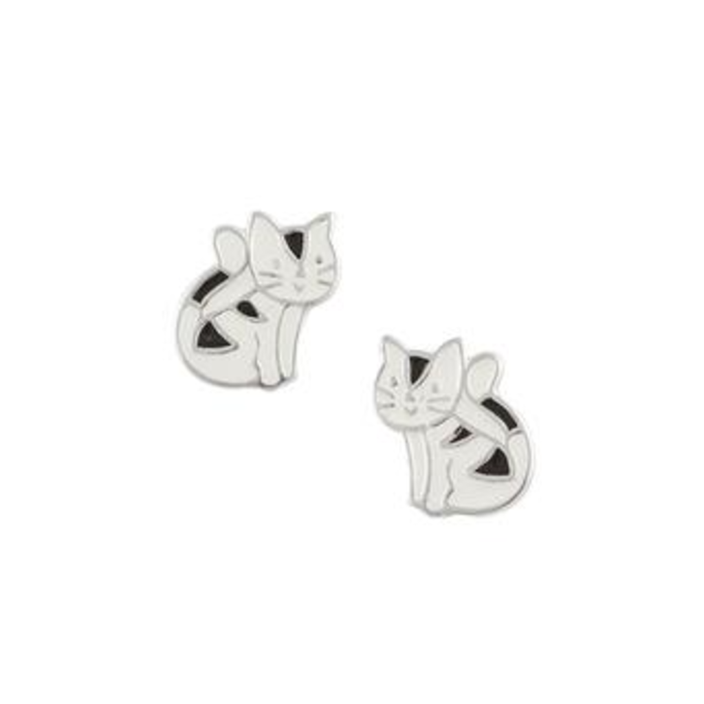 Tabby Cat Post Earrings - Black and White Tomas Jewelry Jewelry - Earrings