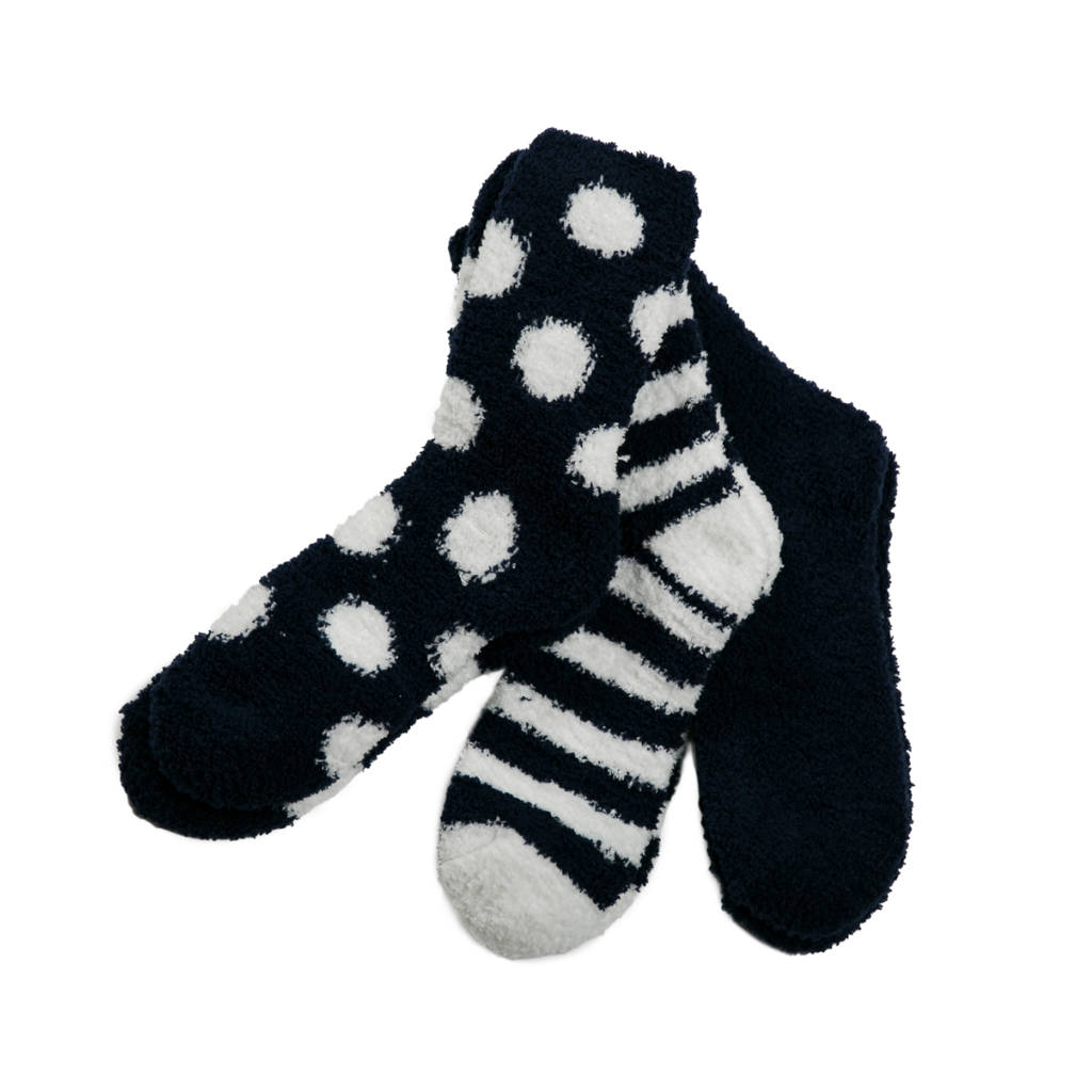 NAVY AND WHITE Serenity Sock Set - 3 Pairs - Womens Top It Off Apparel & Accessories - Socks - Womens