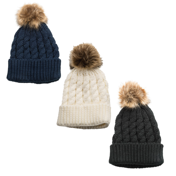 Emma Pom Pom Cable Knit Hat - Womens Top It Off Apparel & Accessories - Winter - Adult - Hats