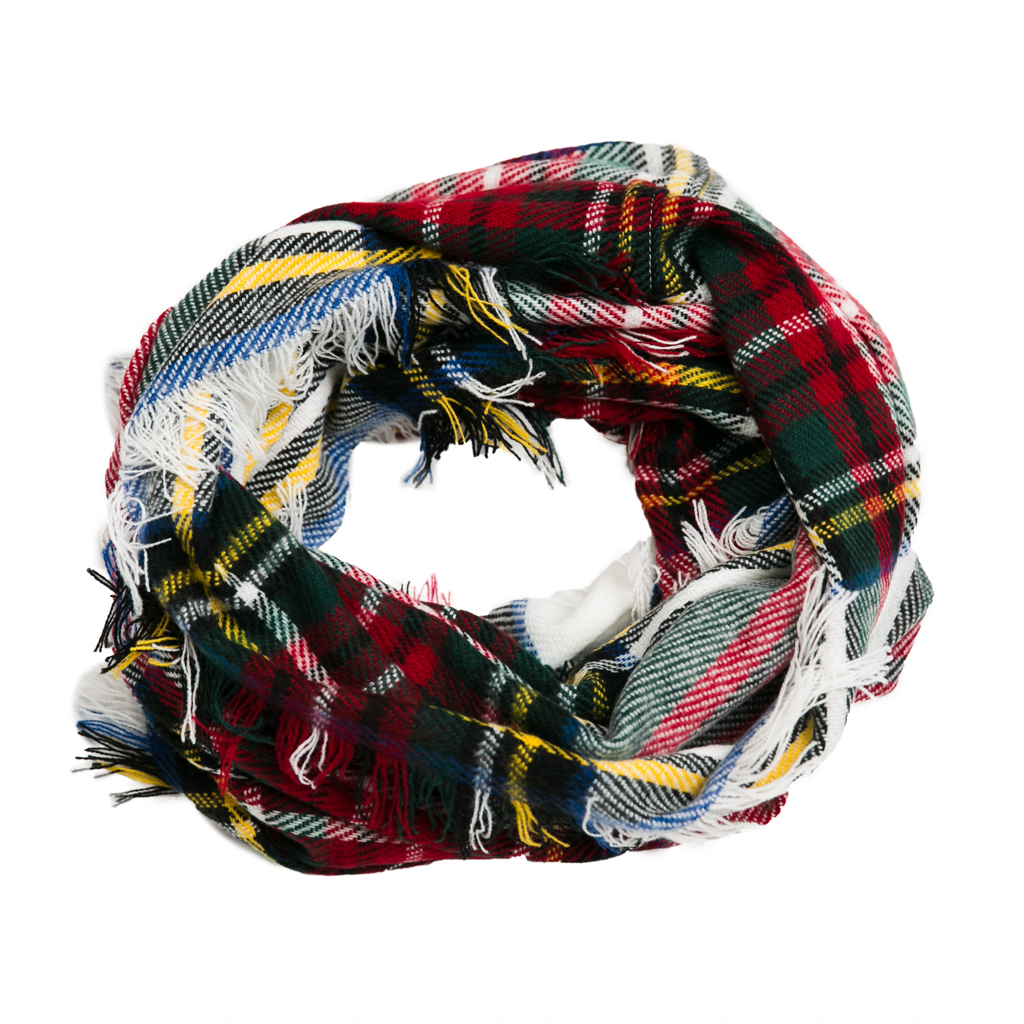 WHITE MULTI Plaid Infinity Scarves Top It Off Apparel & Accessories - Winter - Adult - Scarves & Wraps
