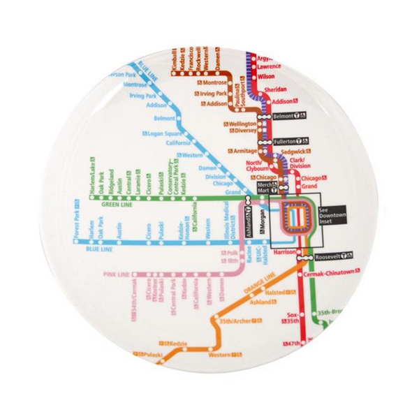 Chicago L Train CTA Map Plate Transit Gifts Home - Decorative Trays, Plates, & Bowls
