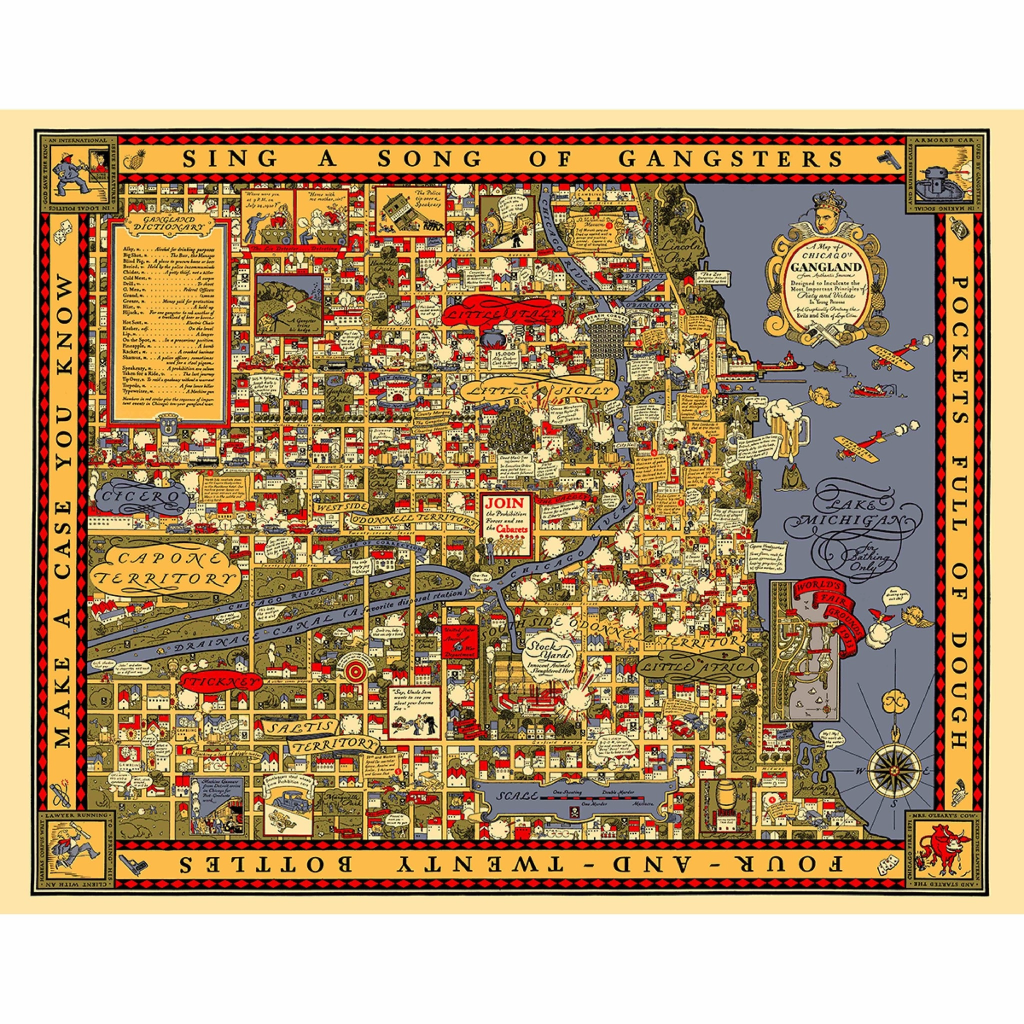 Chicago Gangland Map 1000 Piece Jigsaw Puzzle Transit Tees Toys & Games - Puzzles & Games - Jigsaw Puzzles