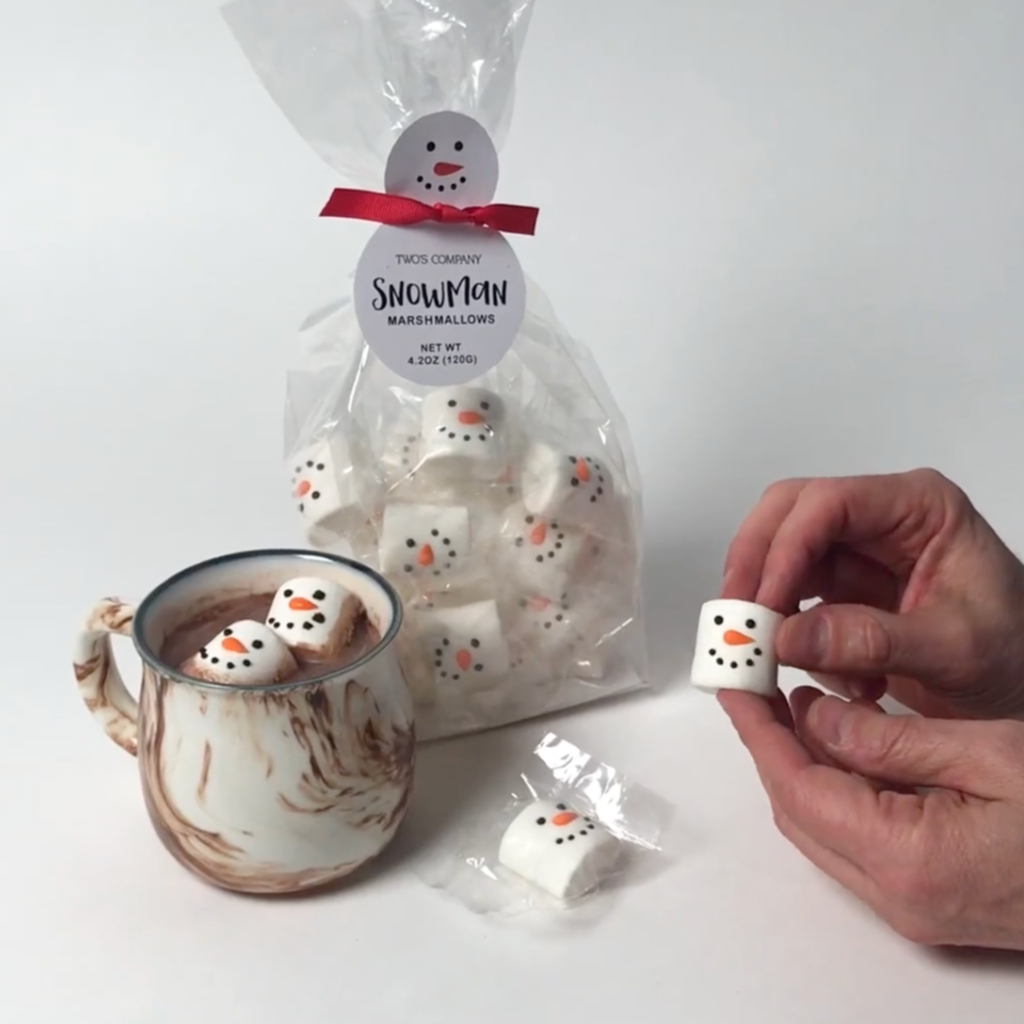 Two's Company Snowman 12 Pc Hot Cocoa Set in Gift Box Includes: 6 Vanilla  Marshmallow Toppers and 6 Peppermint Candy Cane Stirrers