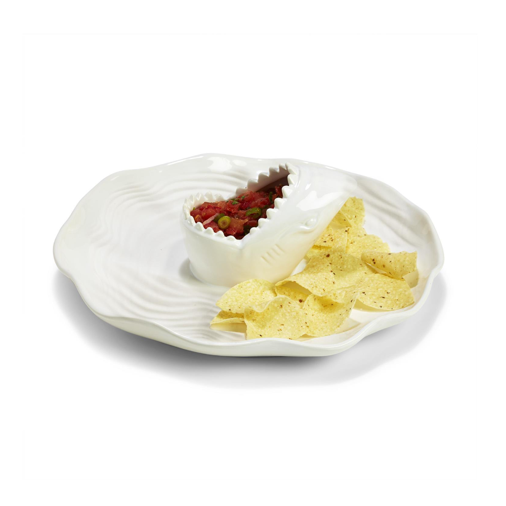Great White Shark Chip and Dip Bowl Two's Company Home - Decorative Trays, Plates, & Bowls