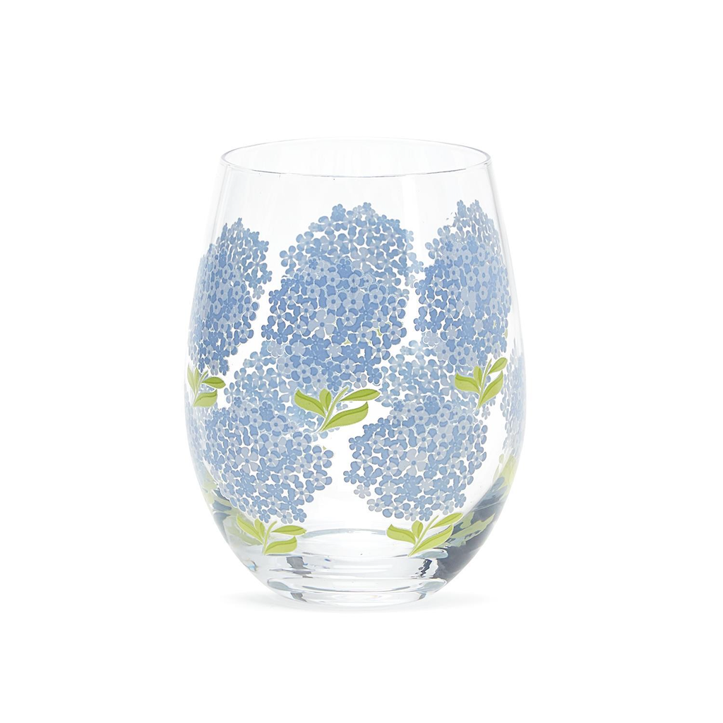 Hydrangea Stemless Wine Glass Two's Company Home - Mugs & Glasses - Wine Glasses