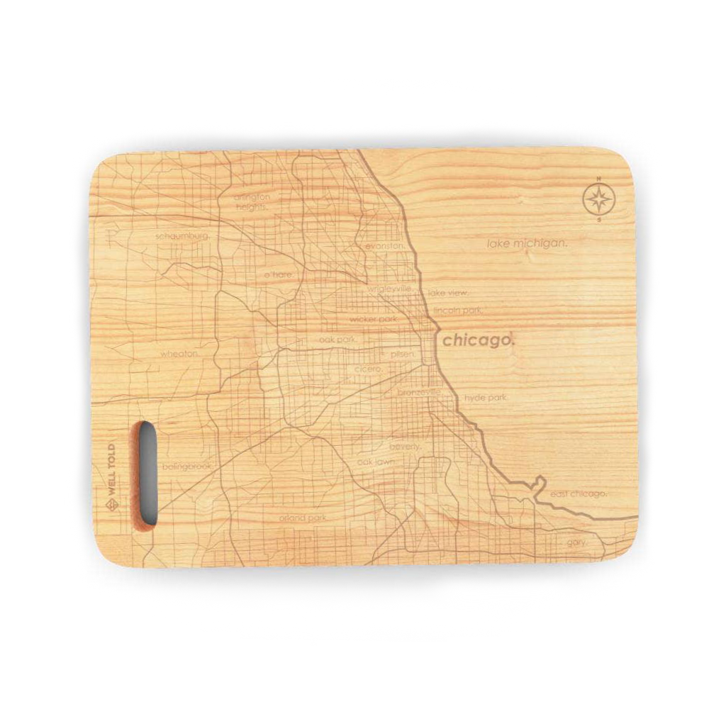 Chicago Map Maple Bar Prep & Cutting Board Well Told Home - Kitchen